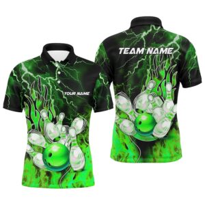 Men Bowling Polo Shirt Custom Green Lightning&hellip;