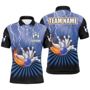 Men Bowling Polo Shirt Custom Lightning Storm&hellip;