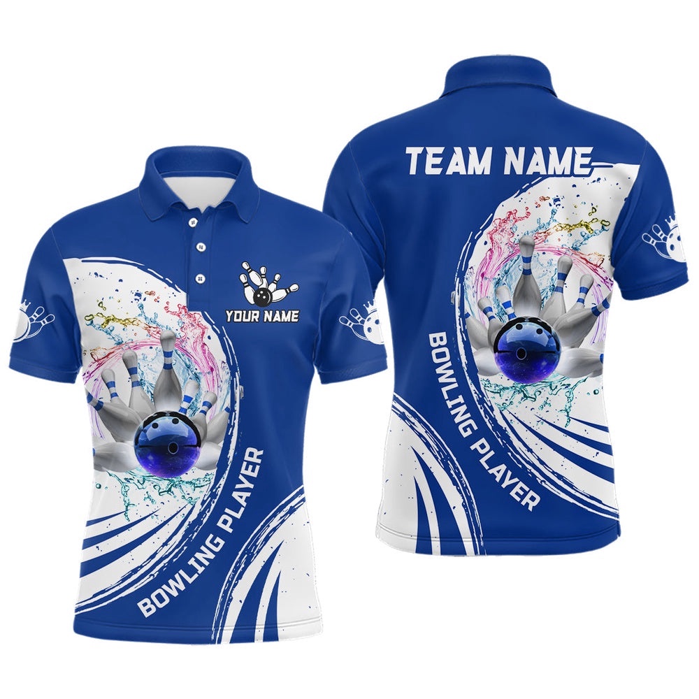 Men Bowling Polo Shirt Custom Water Bowling Ball Pins Bowling Team Polo Shirt, Gift For Bowlers Blue, Personalized Bowling Team Shirt Men Bowling Polo Shirt Custom Water Bowling Ball Pins Bowling Team Polo Shirt, Gift For Bowlers Blue, Personalized Bowling Team Shirt