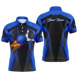 Men Bowling Polo Shirt Flame Bowling Ball&hellip;