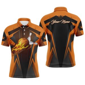Men Bowling Polo Shirt Flame Bowling Ball&hellip;