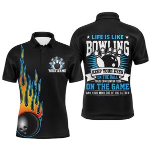 Men Flame Bowling Shirt Name Bowling Polo&hellip;