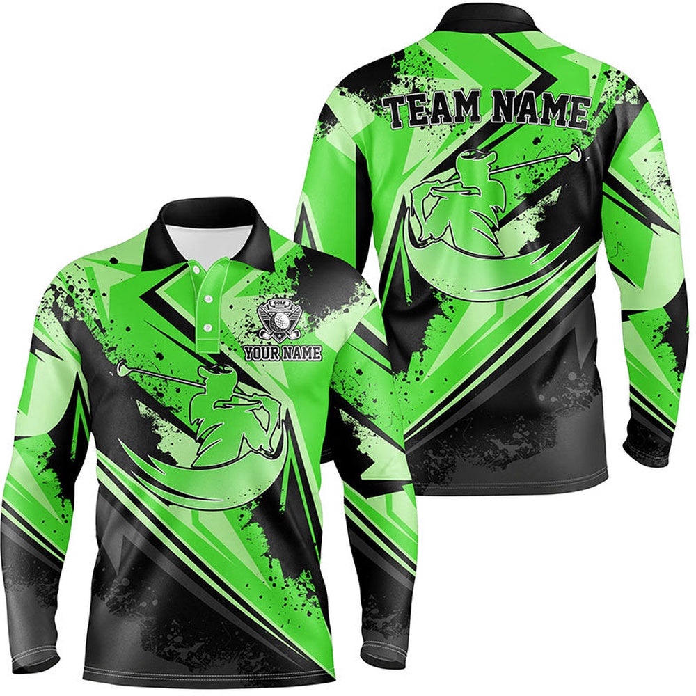 Men Golf Polo Shirt Custom Blue Camo Green Male Golf Attire For Men For Men, Golf Polo Shirt, Golf Shirts