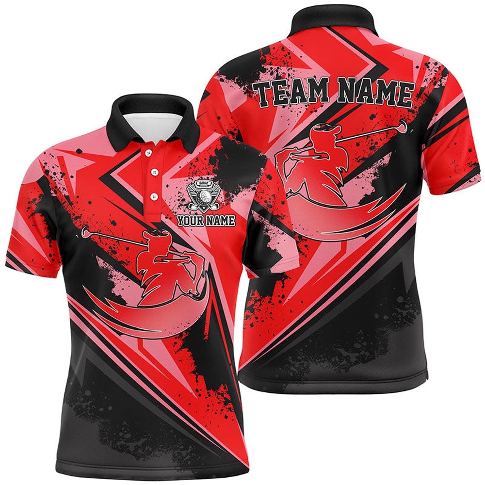 Men Golf Polo Shirt Custom Red Camo Green Male Golf Attire For Men For Men, Golf Polo Shirt, Golf Shirts