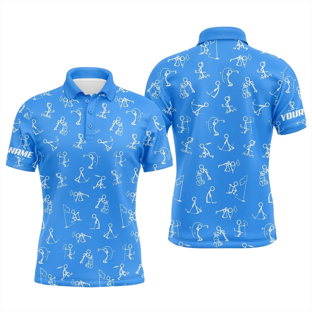 Men Golf Polo Upf Shirts Custom Name Funny Golf Pattern Blue Polo Shirt Best Men’s Golf Wear, Golf Polo Shirt, Golf Shirts