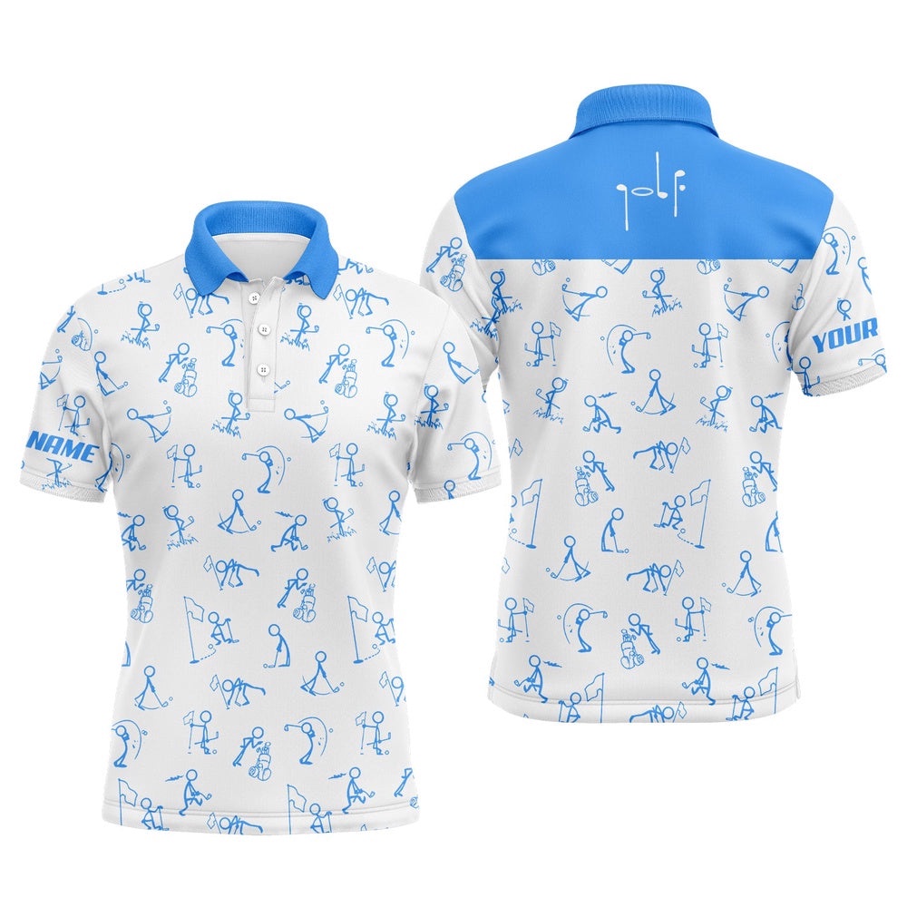Men Golf Polo Upf Shirts Custom Name Funny Golf Pattern, Blue Polo Shirt Golf Outfit Men, Golf Polo Shirt, Golf Shirts