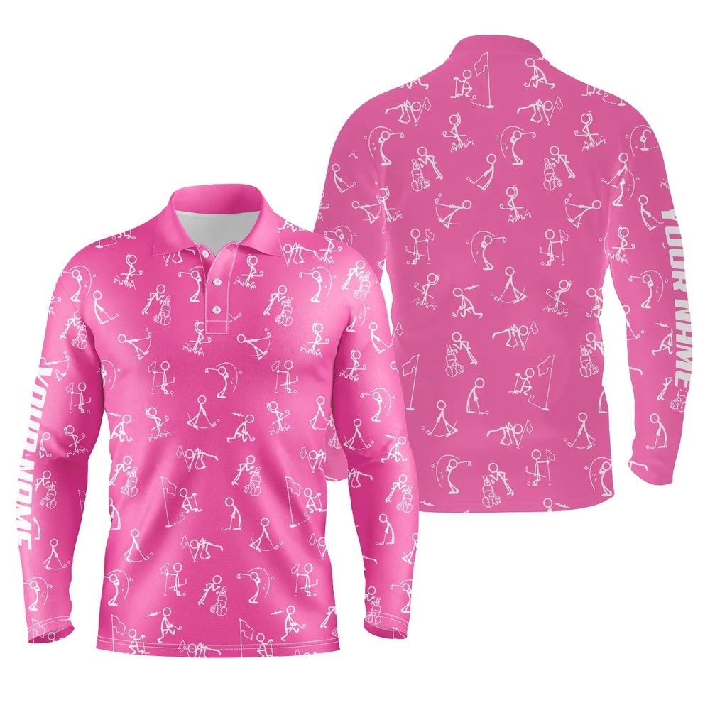 Men Golf Polo Upf Shirts Custom Name Funny Golf Pattern Pink Polo Shirt Best Men’s Golf Wear, Golf Polo Shirt, Golf Shirts