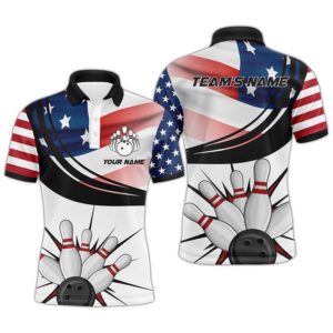 Men Polo Bowling Shirt, American Flag Bowling&hellip;