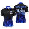 Men Polo Bowling Shirt Blue Flame Bowling Ball Pins Bowling Polo Shirt For Men Bowler, Personalized Bowling Team Shirt