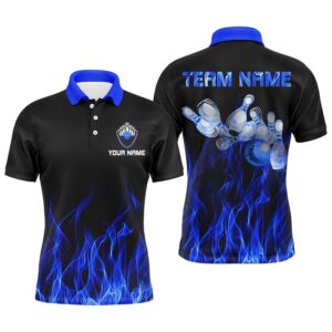 Men Polo Bowling Shirt Blue Flame Bowling&hellip;