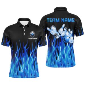 Men Polo Bowling Shirt Blue Flame Bowling&hellip;