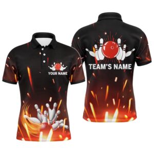Men Polo Bowling Shirt Flame Bowling Ball&hellip;