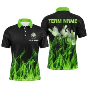 Men Polo Bowling Shirt Green Flame Bowling&hellip;