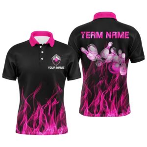 Men Polo Bowling Shirt Pink Flame Bowling&hellip;