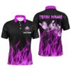 Men Polo Bowling Shirt Purple Flame Bowling Ball Pins Bowling Polo Shirt For Men Bowler, Personalized Bowling Team Shirt Men Polo Bowling Shirt Purple Flame Bowling Ball Pins Bowling Polo Shirt For Men Bowler, Personalized Bowling Team Shirt