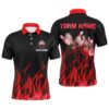 Men Polo Bowling Shirt Red Flame Bowling Ball And Pins Camo Bowling Polo Shirt For Men Bowler, Personalized Bowling Team Shirt