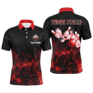 Men Polo Bowling Shirt Red Lightning Bowling&hellip;