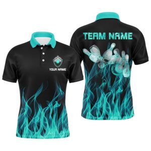 Men Polo Bowling Shirt Turquoise Flame Bowling&hellip;
