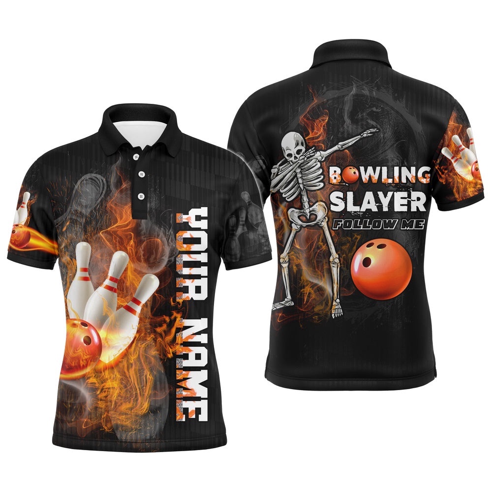 Men Polo Bowling Slayer Shirt, Skull Bowlers Polo Shirt Short Sleeves, Personalized Bowling Team Shirt