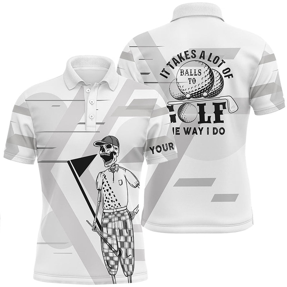 Men’s Black & White Skull Golf Polo Shirts Custom Name Crazy Polo Golf Gifts For Men, Golf Polo Shirt, Golf Shirts