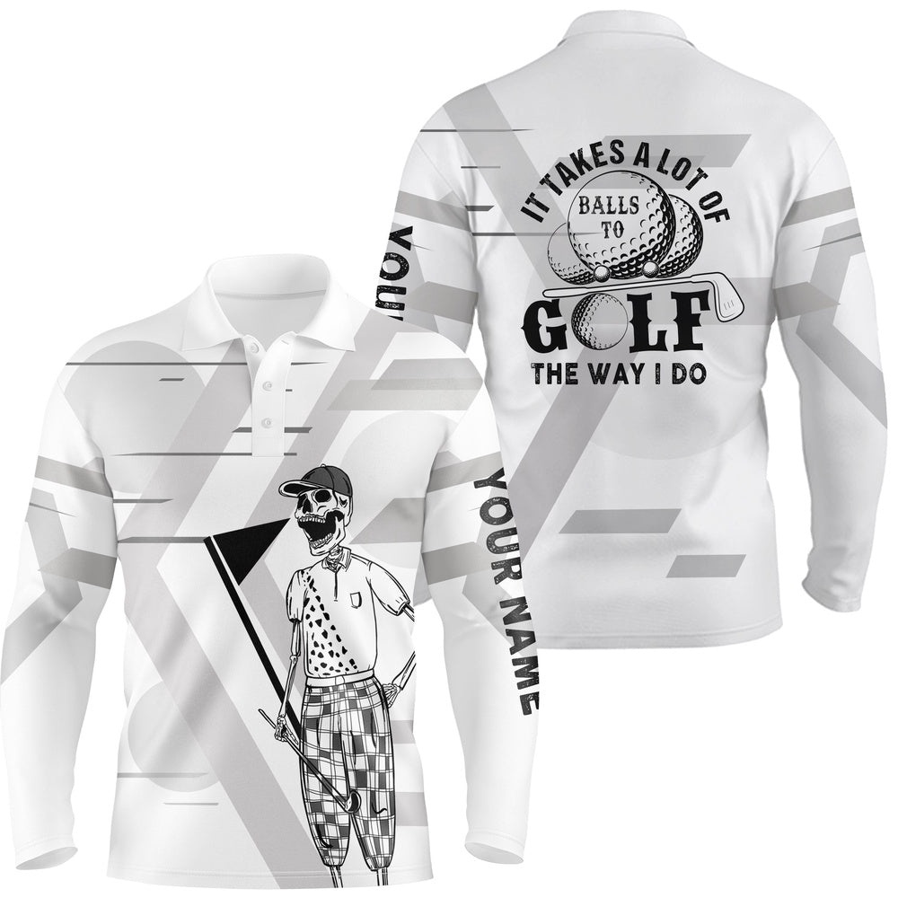 Men’s Black & White Skull Golf Polo Shirts Custom Name Crazy Polo Golf Gifts For Men, Golf Polo Shirt, Golf Shirts