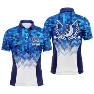 Men’s Blue Geometric Golf Polo Shirts Custom&hellip;