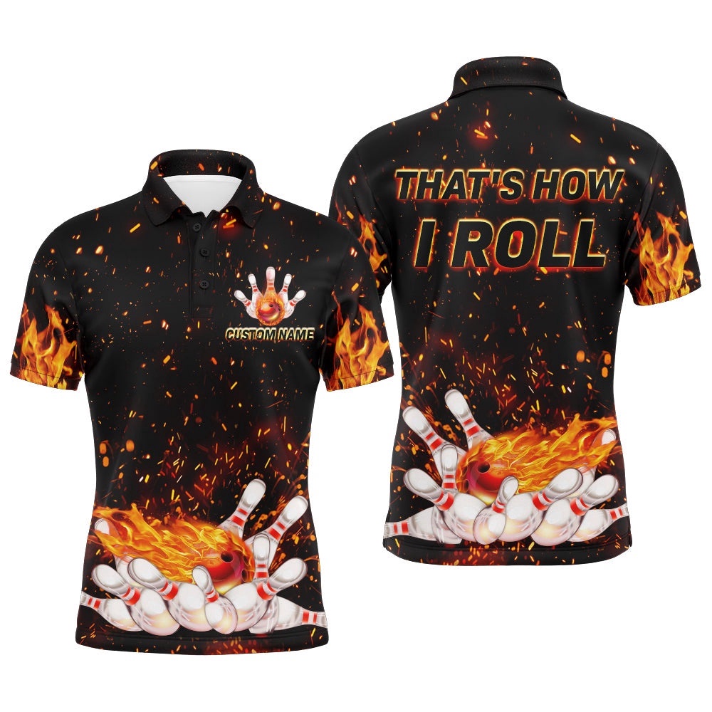 Men’s Flame Polo Bowling Shirt, That’S How I Roll, Custom Name Men Bowlers Polo Shirt, Personalized Bowling Team Shirt Men’s Flame Polo Bowling Shirt, That’S How I Roll, Custom Name Men Bowlers Polo Shirt, Personalized Bowling Team Shirt
