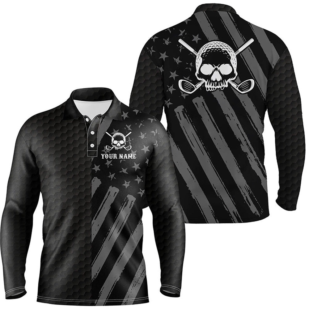 Men’s Golf Polo Shirt Black American Flag Custom Golf Skull Clubs Men Golf Shirts For Men, Golf Polo Shirt, Golf Shirts