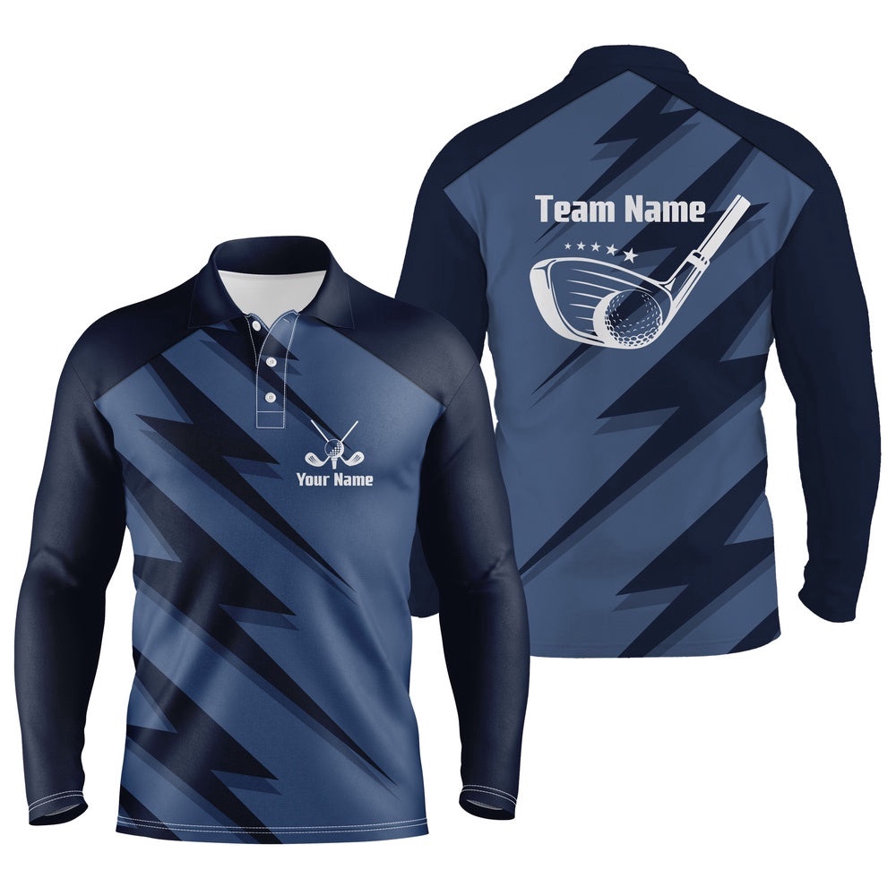 Men’s Golf Polo Shirt Blue Lightning Custom Name And Team Name Golf Shirt, Golf Polo Shirt, Golf Shirts