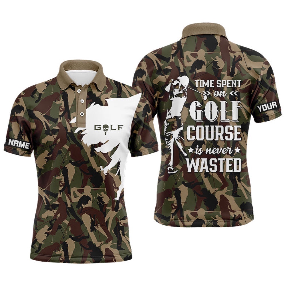 Men’s Golf Polo Shirt Custom Camo Golf Shirt Time Spent On Golf Course Is Never Wasted Men Golf Apparel, Golf Polo Shirt, Golf Shirts