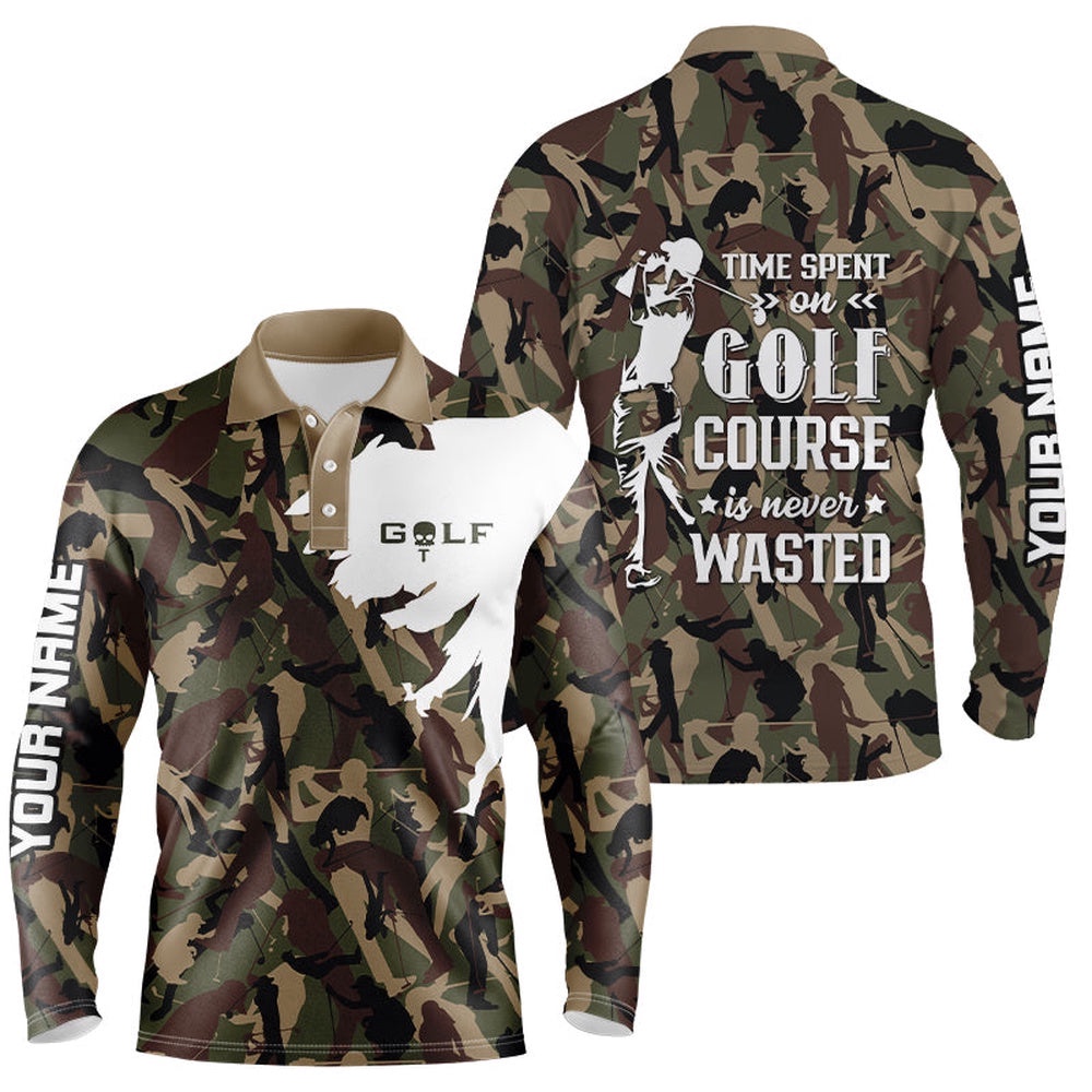 Men’s Golf Polo Shirt Custom Camo Golf Shirt Time Spent On Golf Course Is Never Wasted Men Golf Apparel, Golf Polo Shirt, Golf Shirts