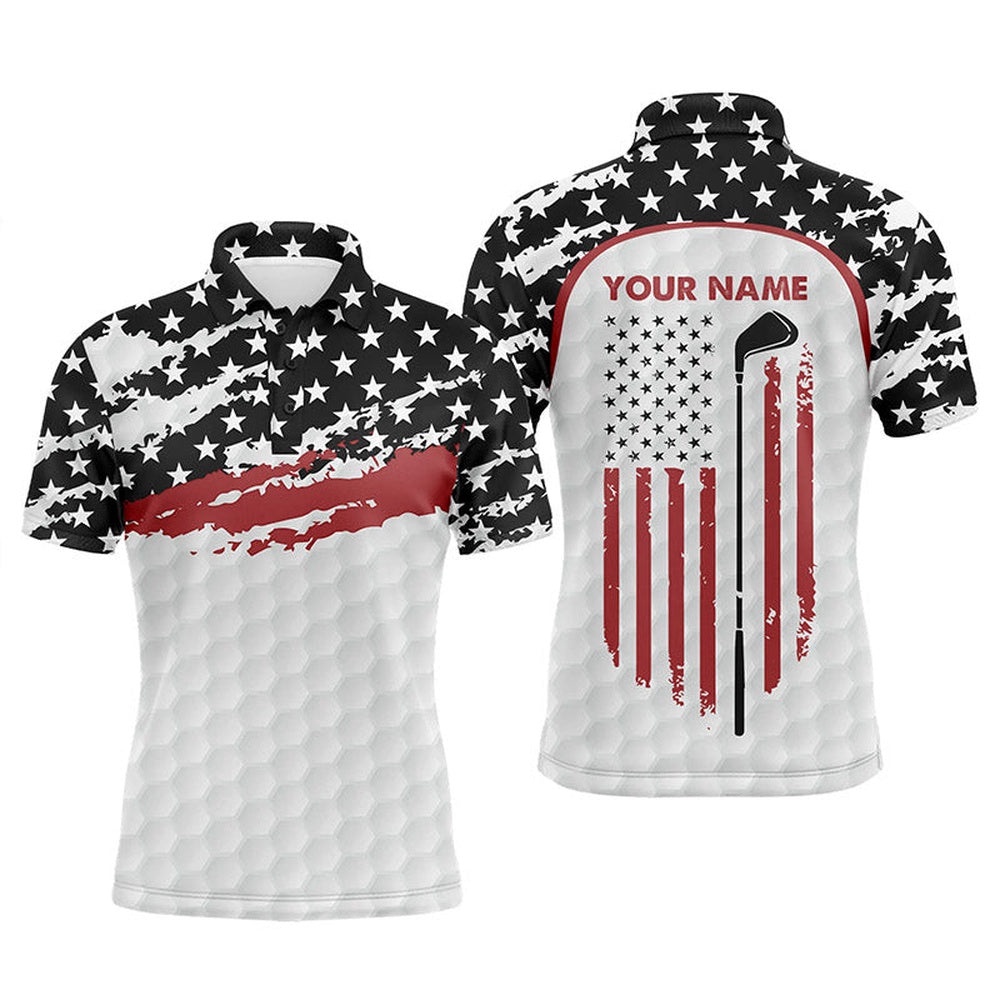 Men’s Golf Polo Shirt Custom Golf Club American Flag Patriotic White Golf Shirts For Men, Golf Polo Shirt, Golf Shirts