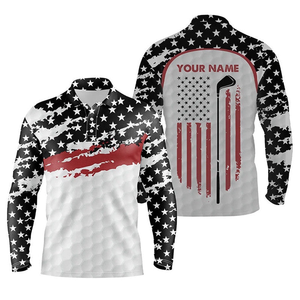 Men’s Golf Polo Shirt Custom Golf Club American Flag Patriotic White Golf Shirts For Men, Golf Polo Shirt, Golf Shirts
