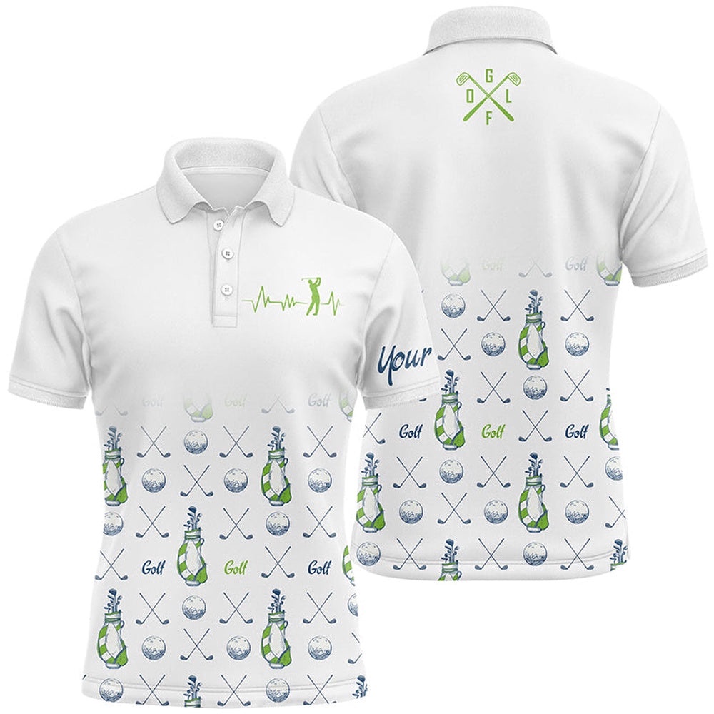 Men’s Golf Polo Shirt Custom Golf Clubs Pattern White Golf Tops For Men For Dad, Golf Polo Shirt, Golf Shirts