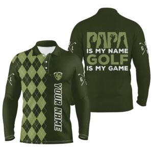 Men s Golf Polo Shirt Custom Green Argyle Pattern Papa Is My Name Golf Is My Game Golf Shirts For Dad Golf Polo Shirt Golf Shirts 2 orsymx.jpg