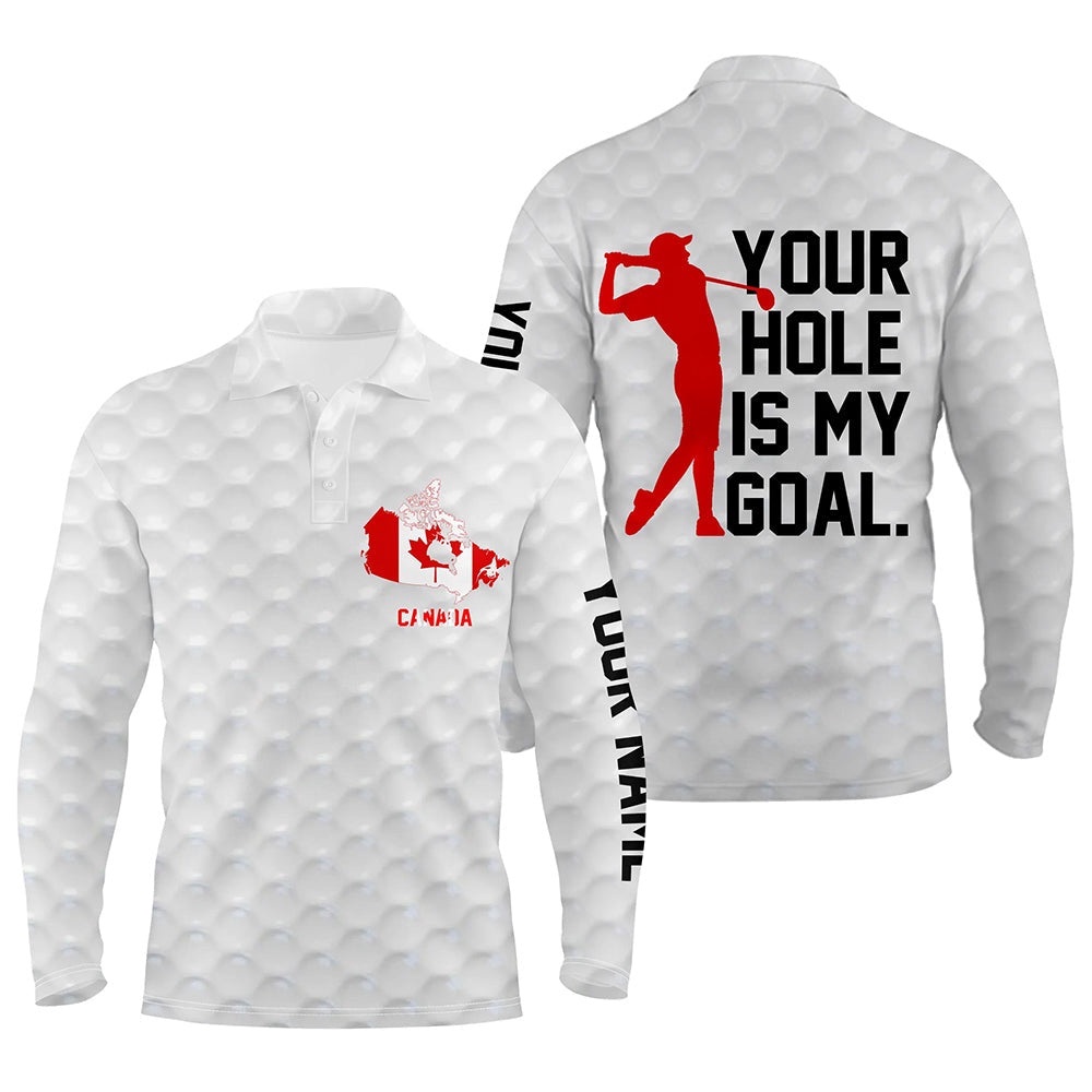 Men’s Golf Polo Shirt Custom Name Canada Flag Men’s Patriotic Polo Shirts Your Hole Is My Goal Golf Gift, Golf Polo Shirt, Golf Shirts