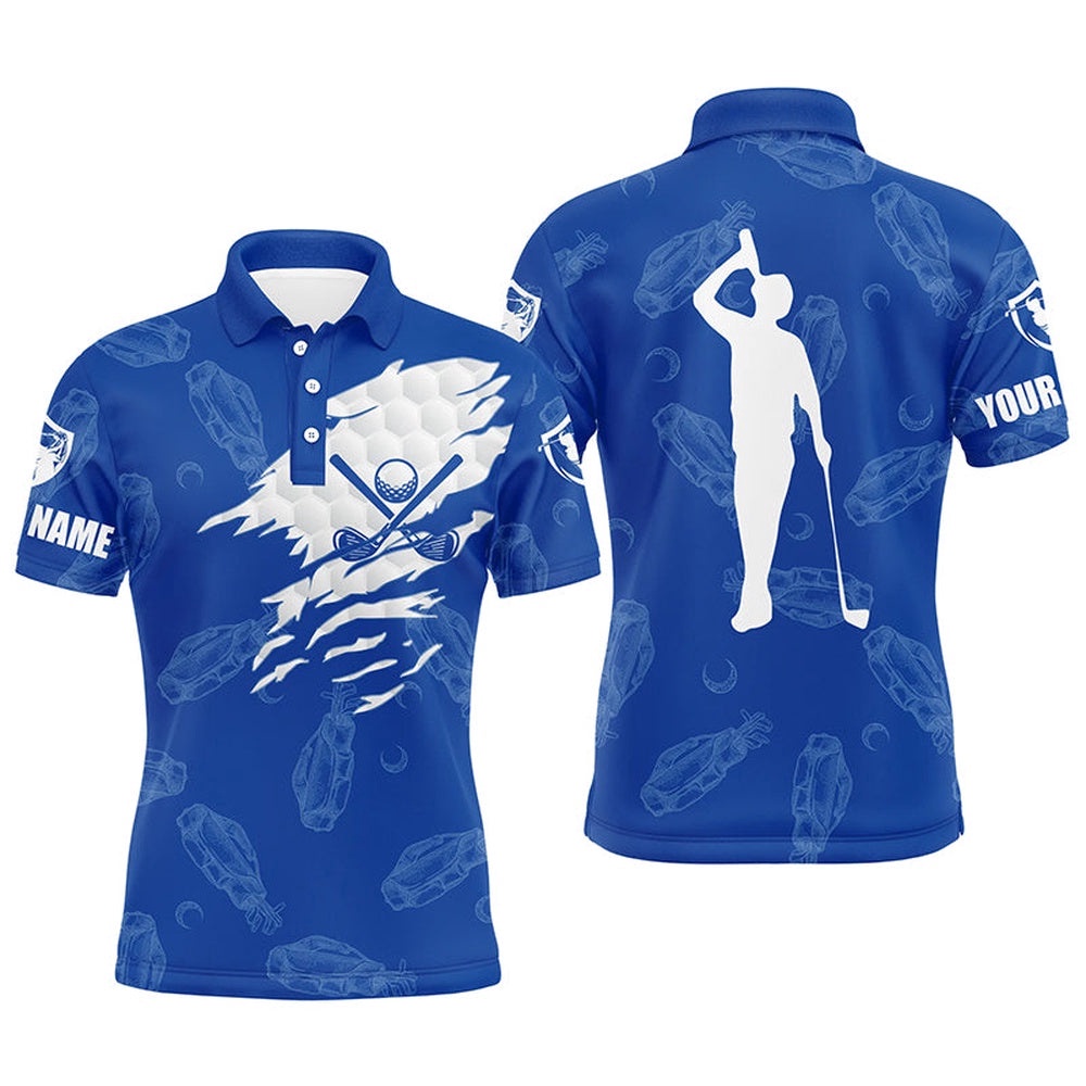 Men’s Golf Polo Shirt Custom Name Golf Clubs Pattern Shirt Blue, Golf Polo Shirt, Golf Shirts
