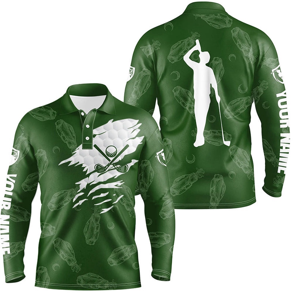 Men’s Golf Polo Shirt Custom Name Golf Clubs Pattern Shirt Green, Golf Polo Shirt, Golf Shirts