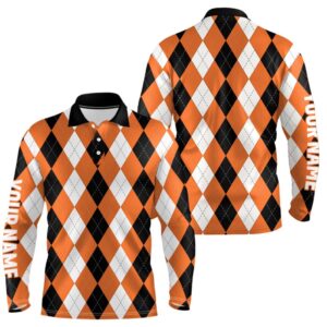 Men s Golf Polo Shirt Custom Orange Argyle Plaid Pattern Golf Attire For Men Golf Polo Shirt Golf Shirts 2 e2hzm1.jpg