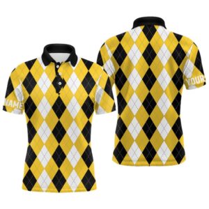 Men’s Golf Polo Shirt Custom Yellow Argyle&hellip;