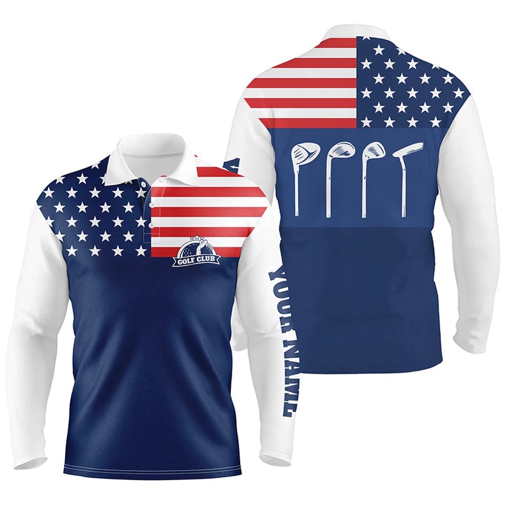 Men’s Golf Polo Shirt Golf Club American Flag Patriot Golf Custom Name Blue Golf Shirt, Golfing Gift, Golf Polo Shirt, Golf Shirts