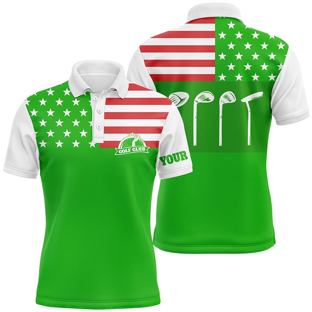 Men’s Golf Polo Shirt Golf Club American Flag Patriot Golf Custom Name Green Golf Shirt, Golfing Gift, Golf Polo Shirt, Golf Shirts
