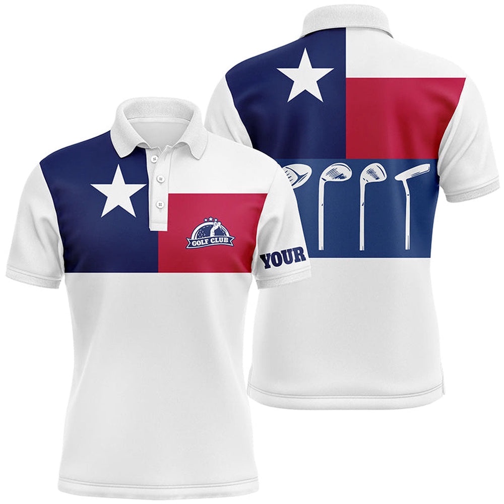 Men’s Golf Polo Shirt Golf Club Texas Flag Patriot Golf Custom Name White Golf Shirt, Golfing Gift, Golf Polo Shirt, Golf Shirts