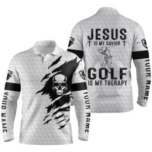 Men s Golf Polo Shirt Jesus Is My Savior Golf Is My Therapy Custom Name White Skull Golf Shirt Golf Polo Shirt Golf Shirts 2 rxsyai.jpg