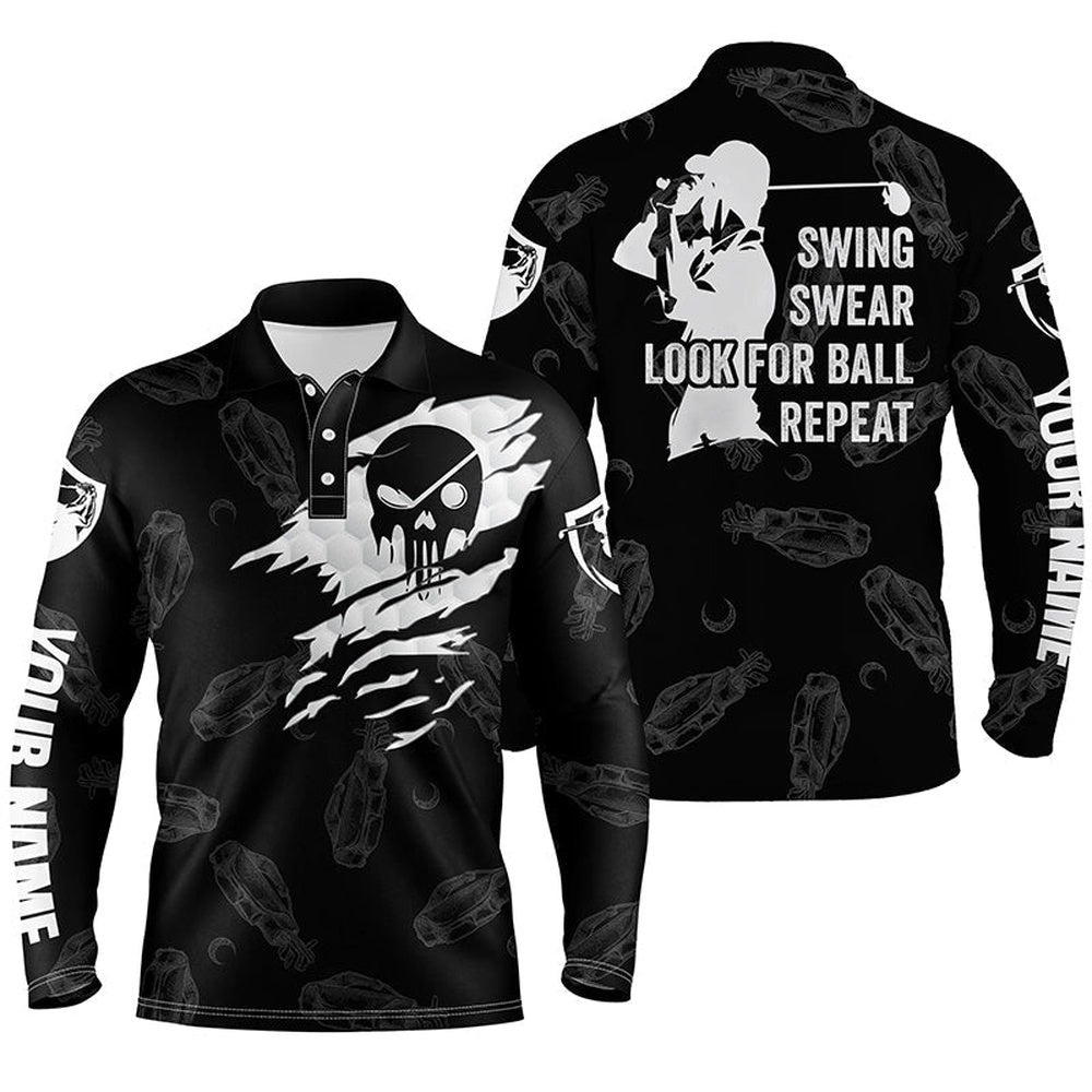 Men’s Golf Polo Shirt Swing Swear Look For Ball Repeat Custom Name Golf Clubs Pattern Shirt Black, Golf Polo Shirt, Golf Shirts