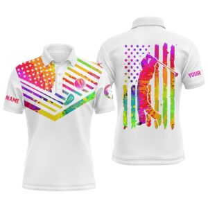 Men’s Golf Polo Shirt Watercolor American Flag&hellip;