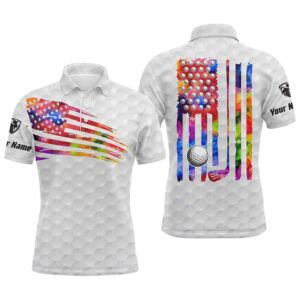 Men’s Golf Polo Shirt Watercolor American Flag&hellip;