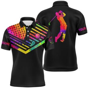 Men’s Golf Polo Shirt Watercolor American Flag&hellip;