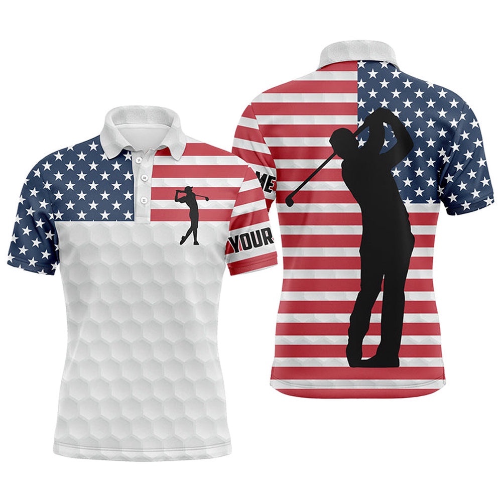 Men’s Golf Polo Shirts American Flag Custom White Golf Ball Skin Patriot Golf Gifts For Men, Golf Polo Shirt, Golf Shirts