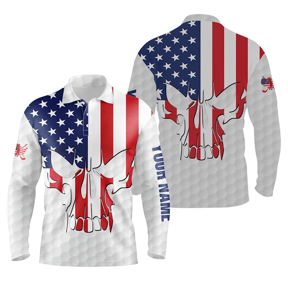Men’s Golf Polo Shirts American Flag Patriotic Custom Skull Golf Ball Shirt For Men, Best Men Golf Wear, Golf Polo Shirt, Golf Shirts
